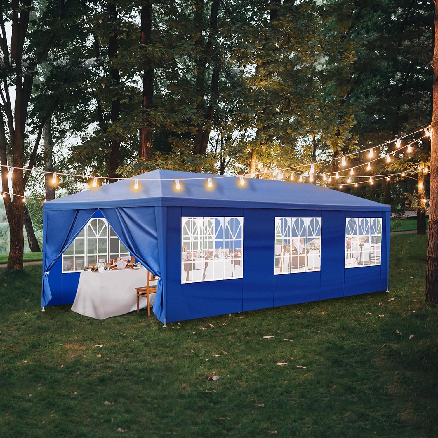Party Tent for Outdoor Weddings, Birthdays, Events - Patio Gazebo Carport Canopy Shade With Removable Sidewalls & Transparent Window (10'x30'/8 Sidewalls Blue)