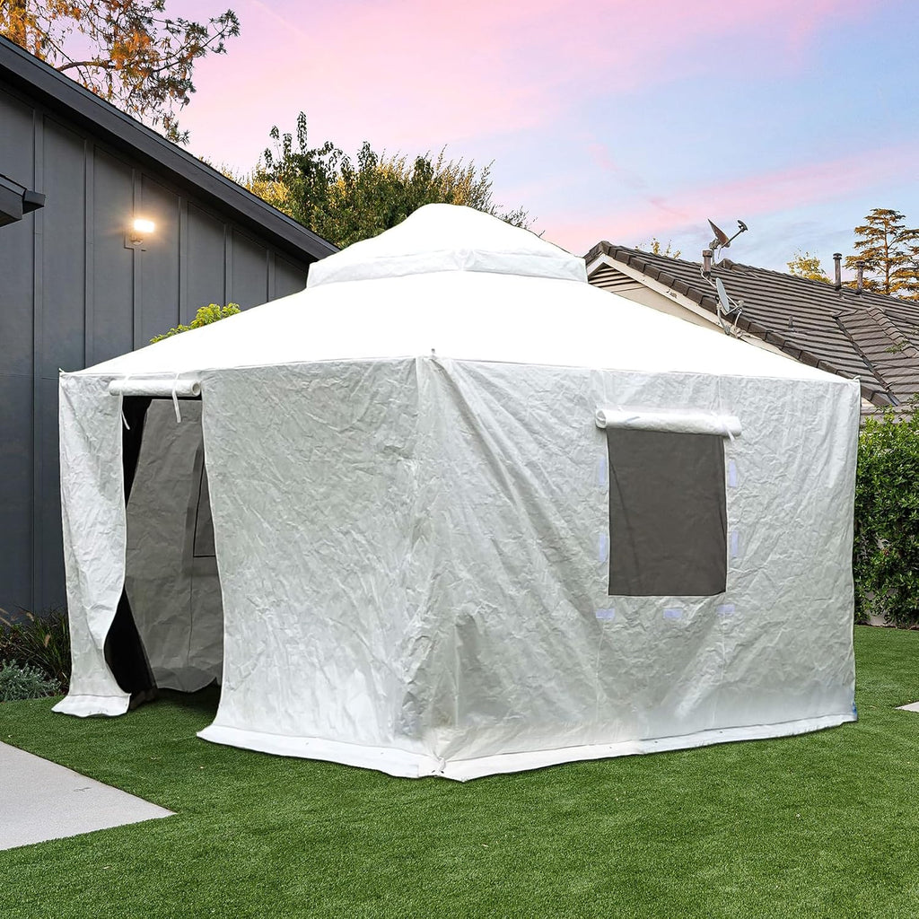 Domi 10' x10' Winter Gazebo Cover for Hardtop Gazebos, Universal Gazebo Cover with Sidewalls and Mesh Windows, All Season Waterproof Enclosed Cover for Outdoor, White