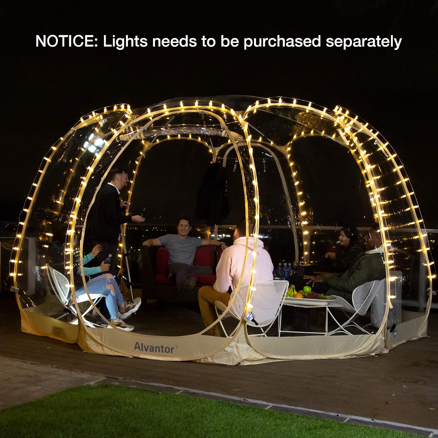 Alvantor® Pop Up Bubble Tent® - 15' x 15' Instant Igloo Tent® - 12-15 Person Screen House for Patios - Large Oversize Weather Proof Pod - Cold Protection Camping - Beige