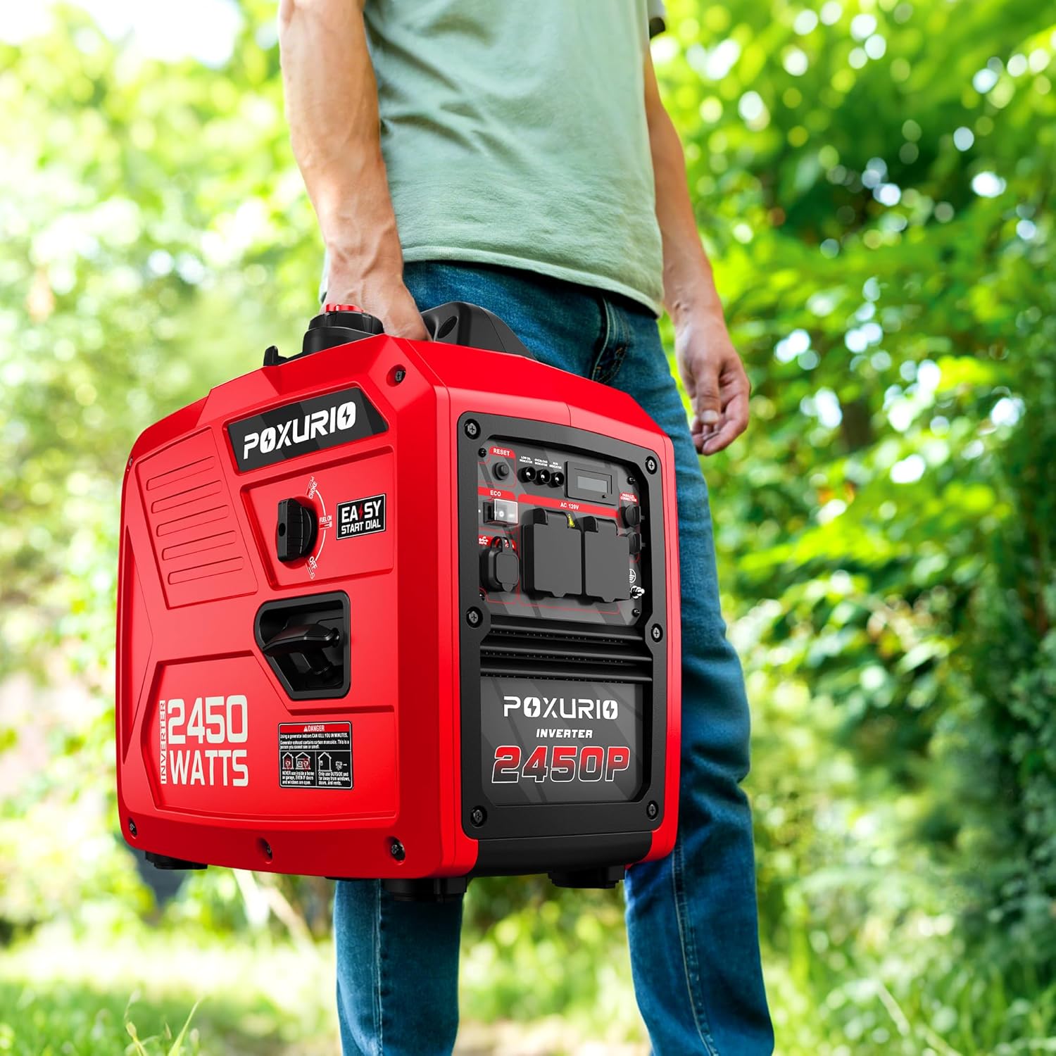 2450 Watt Inverter Generator, 120V Gas Powered Generator Super Quiet, RV Ready/EPA for RV, Camping and Home，Red
