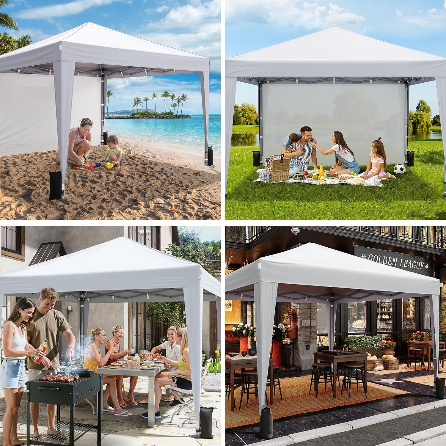 Driftalia 10x10 Pop Up Canopy with Sidewalls, Outdoor Instant Canopy Tent with Carry Bag for Commercial Events, Camping, Backyard Parties - White