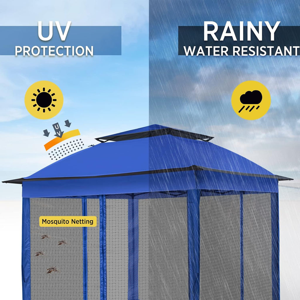 11x11 Pop Up Gazebo Tent with Mesh Netting, Instant Outdoor Canopy with UPF 50+ UV Protection, Water Resistant, Blue