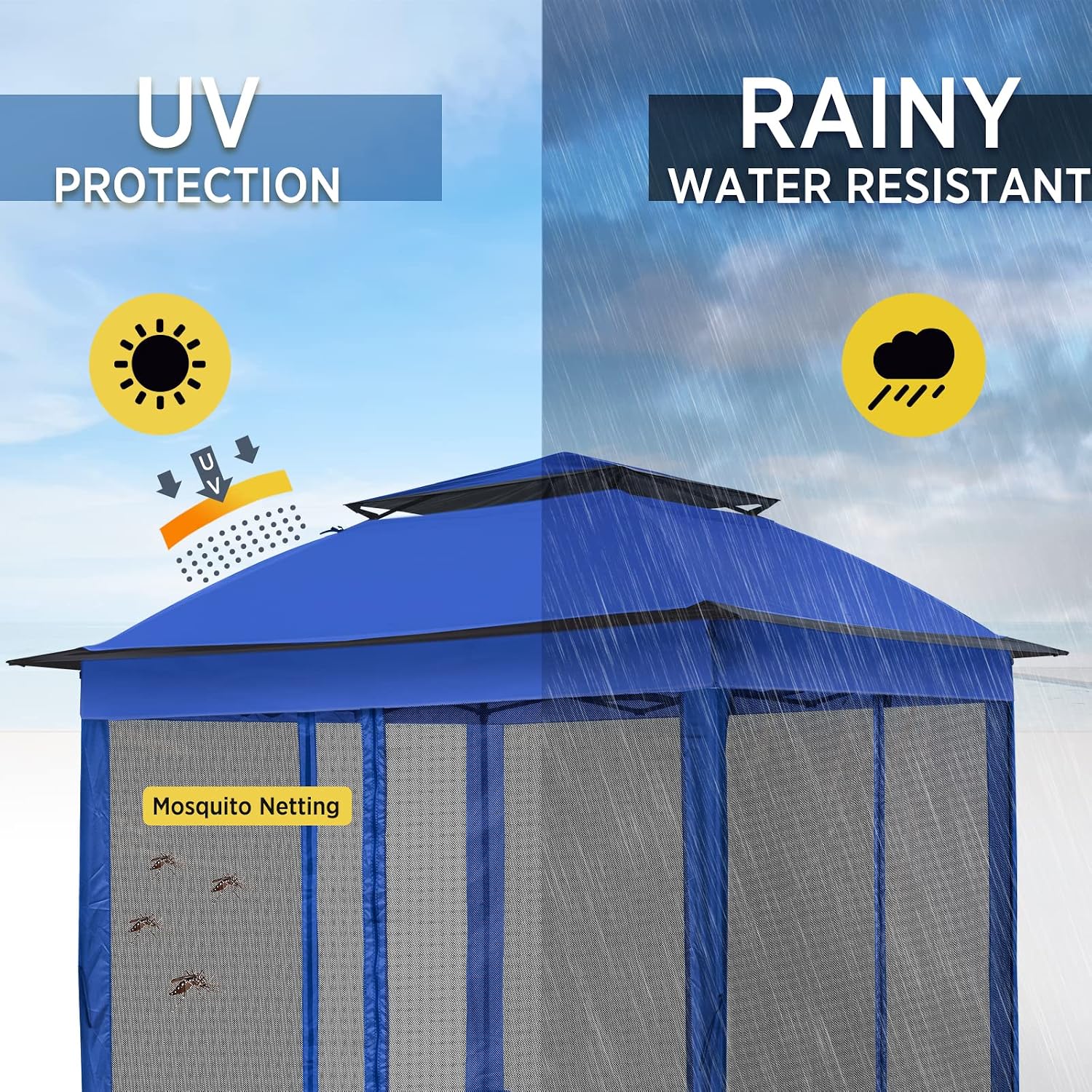 11x11 Pop Up Gazebo Tent with Mesh Netting, Instant Outdoor Canopy with UPF 50+ UV Protection, Water Resistant, Blue