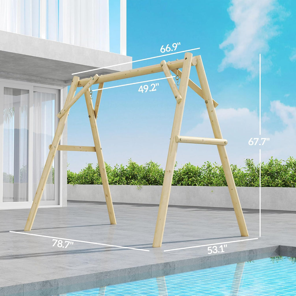 Outsunny 660 lbs Porch Swing Frame, Heavy Duty A-Frame Wooden Swing Stand for DIY Painting, Freestanding Hanging Chair Stand Only for Porch, Lawn, Garden, Backyard, Natural Wood