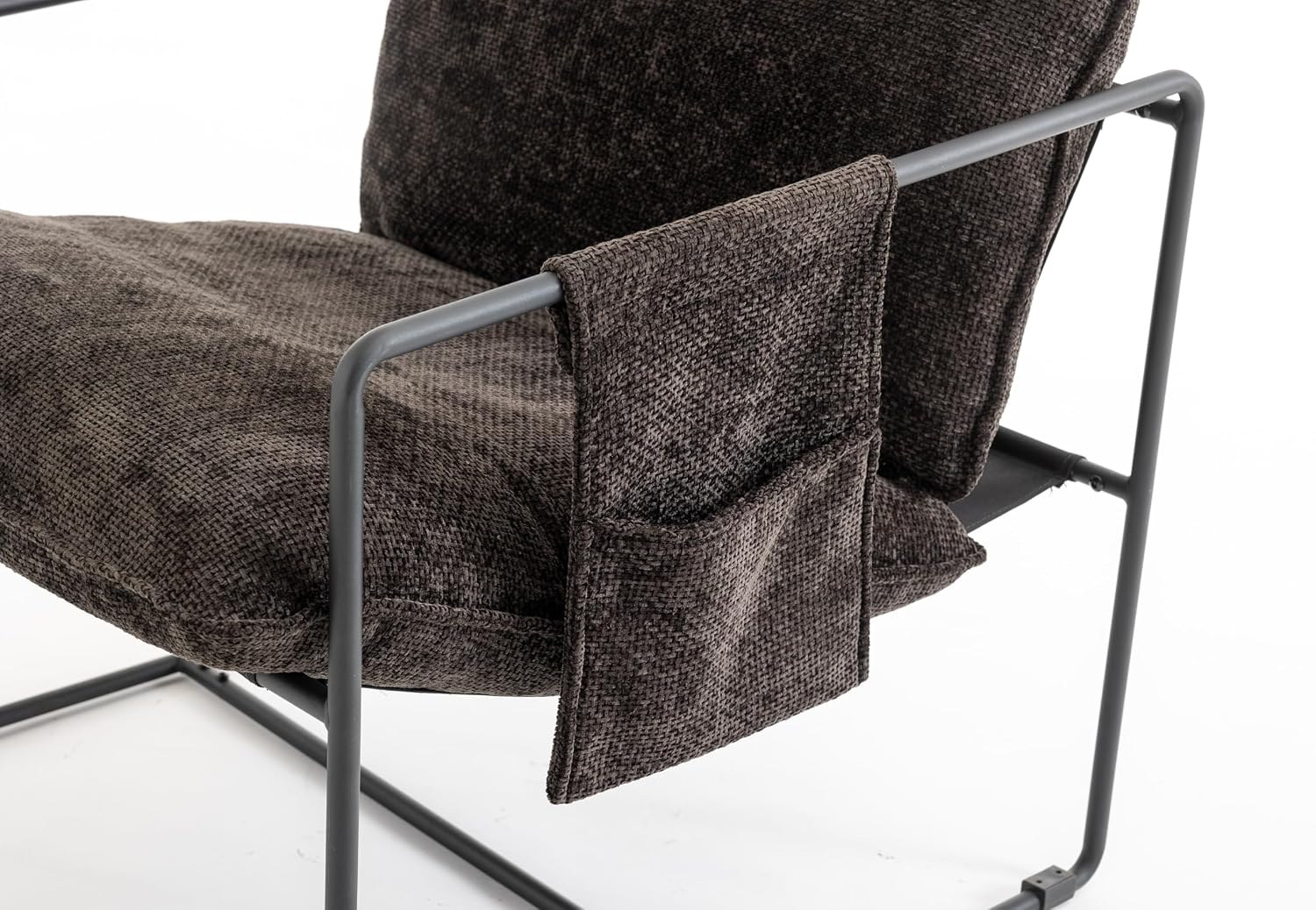 Comfy Sling Accent Chair Set of 2 Upholstered Hanging Armchairs with Pockets Metal Frame Skin-Friendly Fabric Reading Chair for Living Room Bedroom (Dark Grey Cushion & Black Metal Frame)