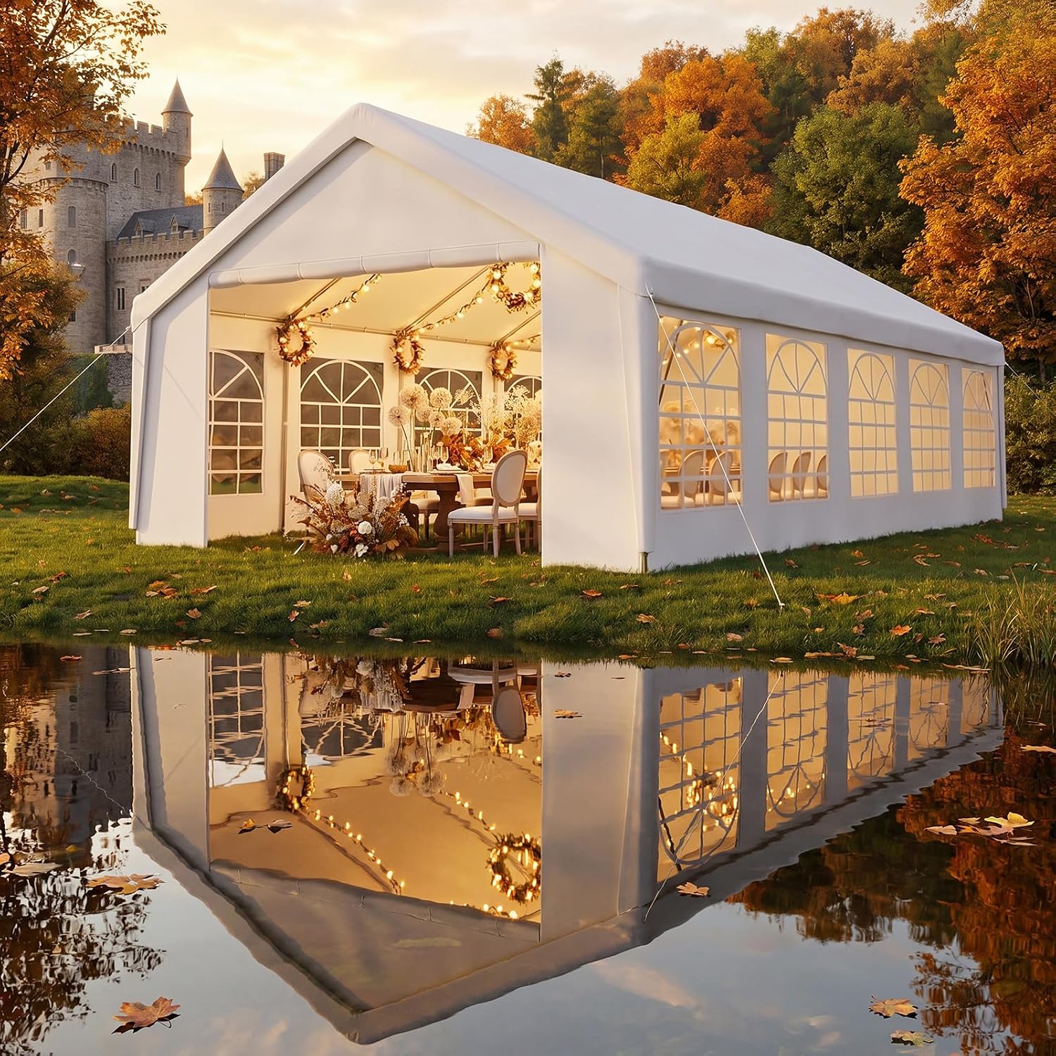 Aoxun 16x32 Party Tent Canopy for Weddings Waterproof Event Tent with Removable Sidewalls &Roll-up Door, Heavy-Duty Steel Frame for Outdoor Weddings, BBQ, Birthday Parties, & Camping,White