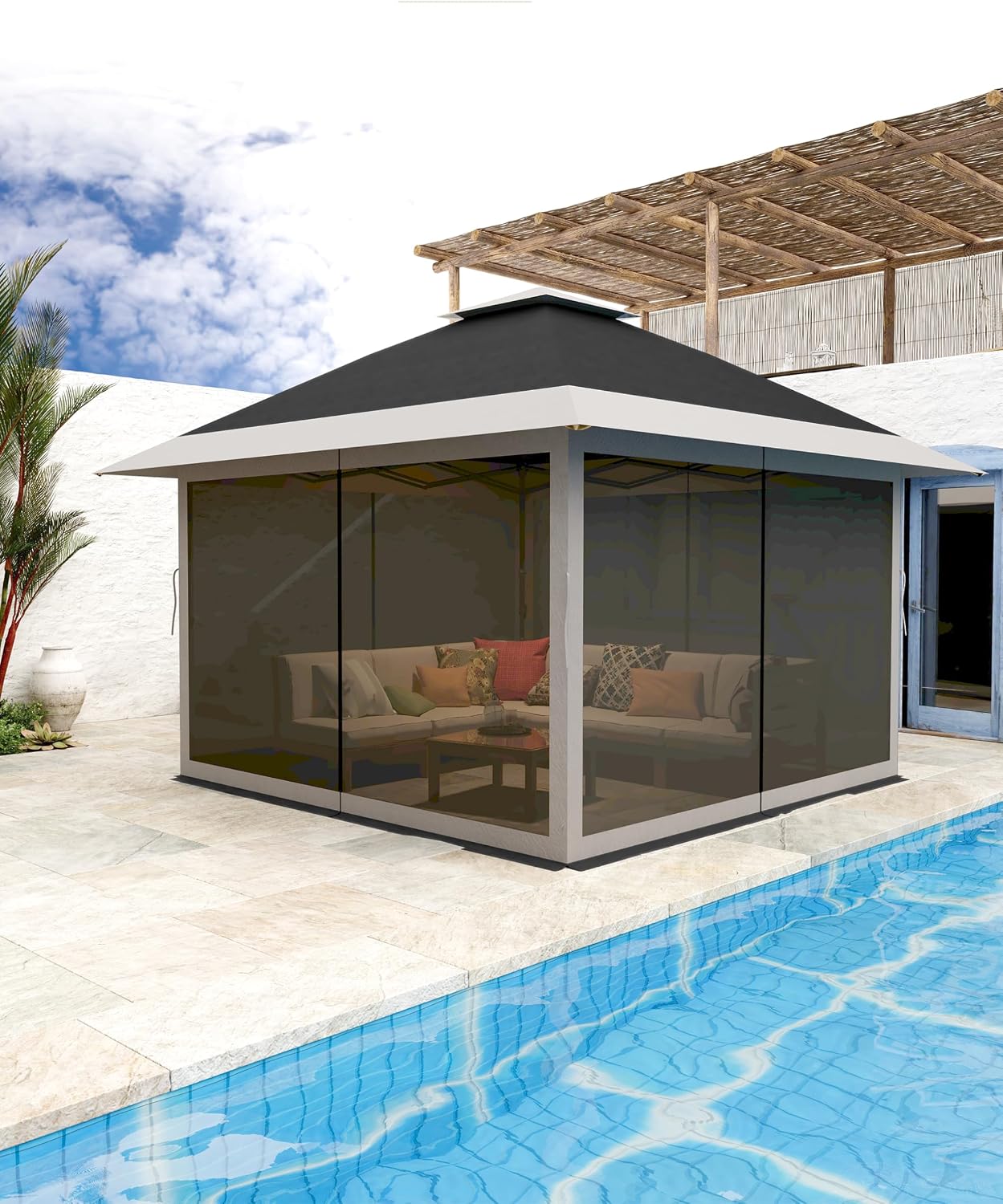 KYBOLT 12x12 Pop Up Gazebo Instant Canopy Tent with Netting 4 Stanbags Outdoor Shelter for Lawn, Garden, Backyard, Deck (Charcoal Grey + Light Grey)