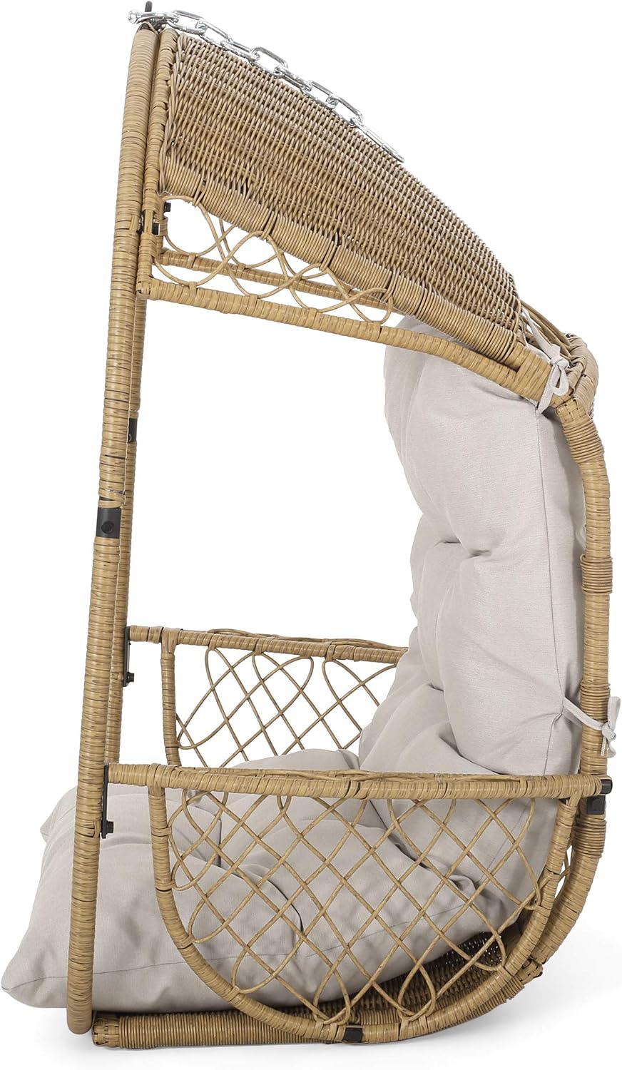 Christopher Knight Home Becky Wicker Hanging Chair with Cushion (Stand Not Included), Light Brown, Brown, Beige