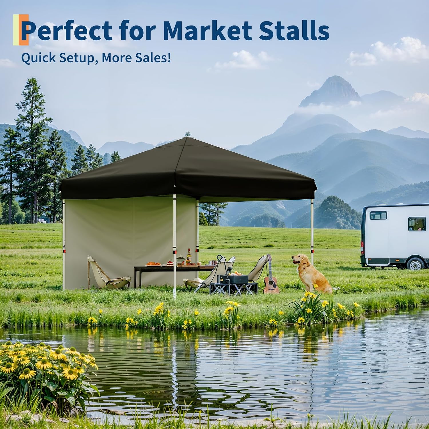 10x10FT Instant Pop Up Canopy Tent with 1 Side Wall, Heavy Duty Canopy Set, Waterproof and UV Protected Tailgate Tent for Outdoor Events (Black)