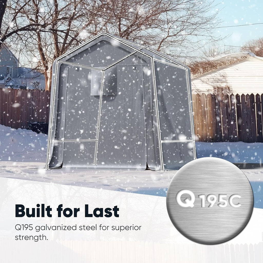 Quictent 6x8FT Garden Tool Shed Storage Shelter with Roll-Up Mesh Windows, Heavy Duty Portable Garage for Lawn Mower, Garden Tools Waterproof Storage Tent with Reinforced Frame, Sliver Gray
