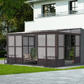 Domi Lean-to Sunroom 10x12FT, Wall Mounted Solarium with Sloping Polycarbonate Roof, Detachable Polycarbonate Screens, 2 Lockable Sliding Doors, Aluminum Gazebo Against Wall Sun Room for Patio Deck