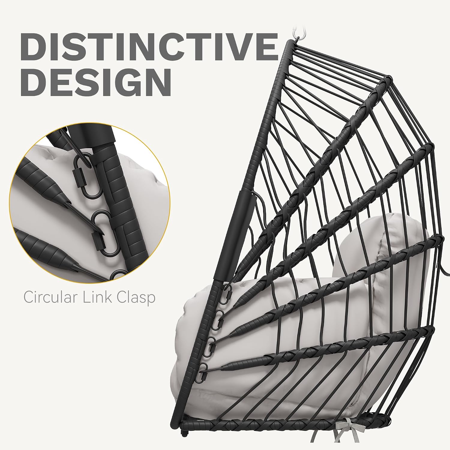 DWVO Wicker Swing Egg Chair 300lbs Capacity - Foldable Hanging Hammock with Cushions & Stand, Indoor/Outdoor Patio Swing Chair for Bedroom, Garden, Balcony (Grey)