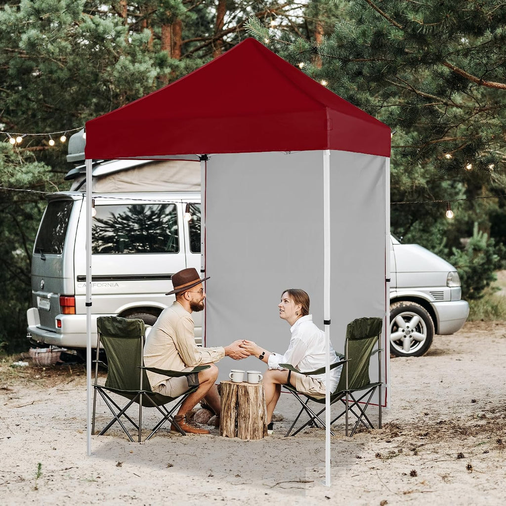 EAGLE PEAK Pop up Canopy 5x5, Outdoor Portable Canopy Tent with One Removable Sunwall, Carry Bag Included, Burgundy
