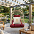 Hanging Egg Chair with Pillow, HDPE Rattan Foldable Swing Chair with Aluminum Frame & UV Resistant Cushion, Hammock Egg Basket Without Stand for Indoor Outdoor, 350Lbs Capacity, Strawberry Red