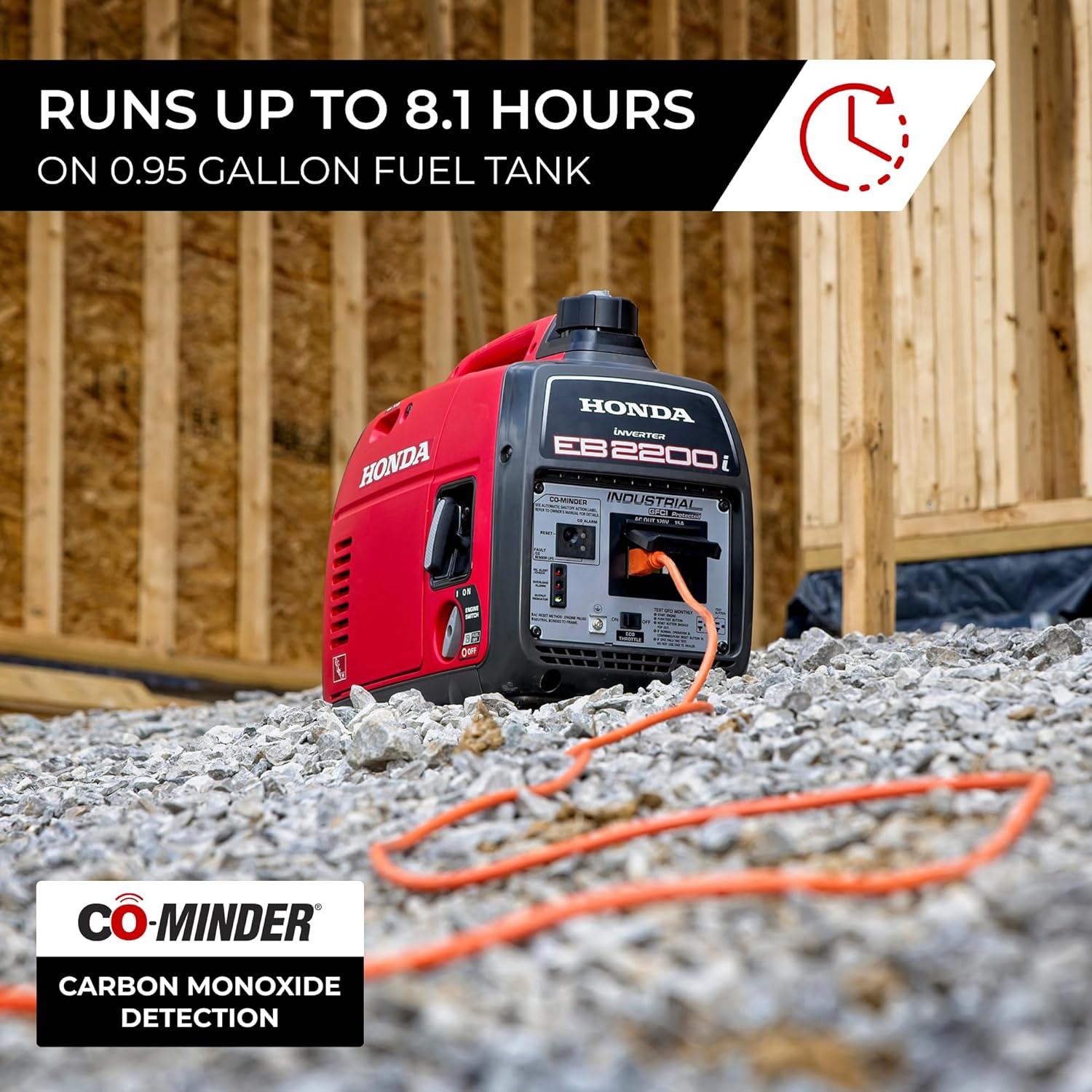 Honda EB2200i 2200 Watt Inverter Generator, Super Quiet 120V Gas Powered OSHA-Compliant Outdoor Portable Generator for Construction Site or Backup Power Supply, Up to 8.1 Hour Run Time (EB2200ITAN)