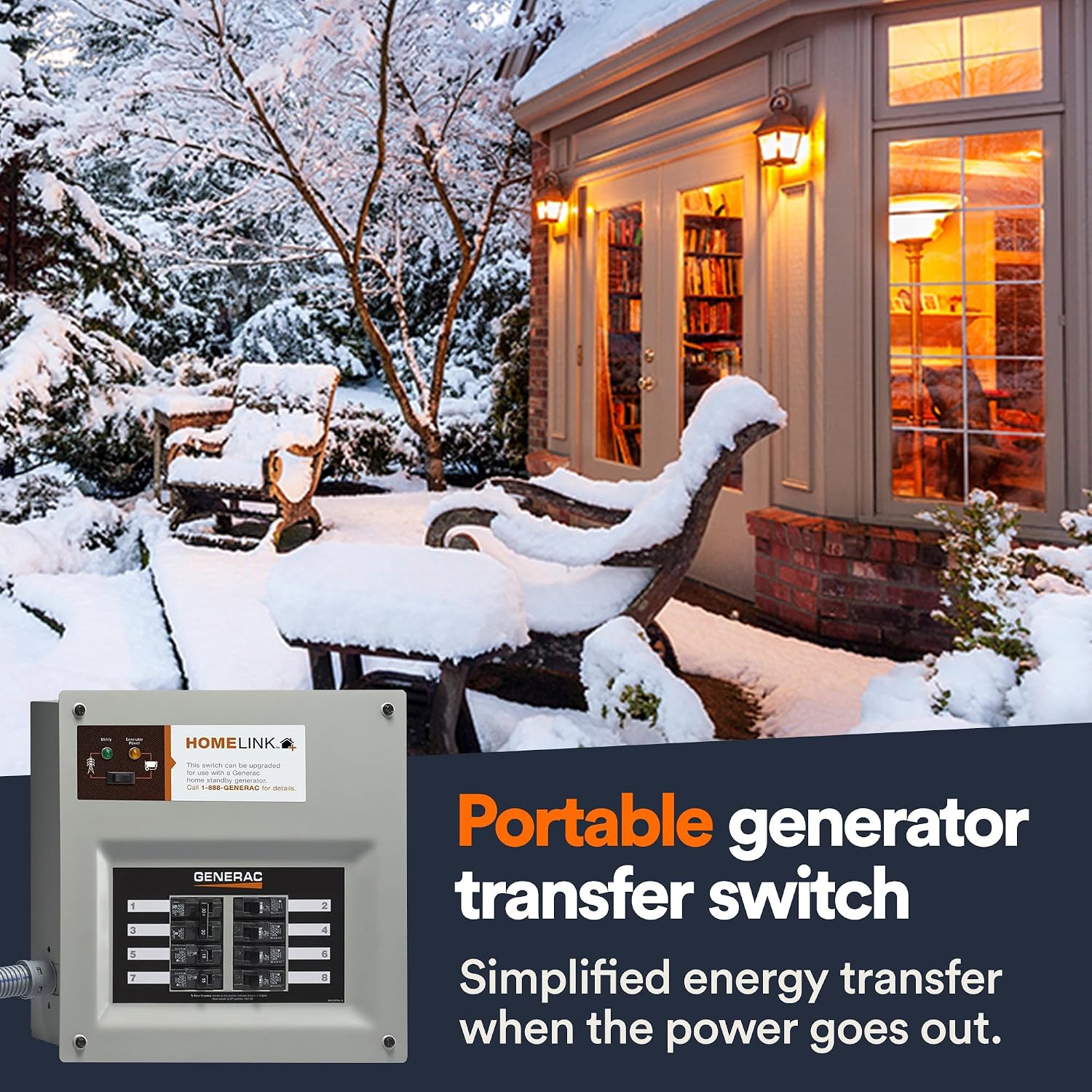 Generac HomeLink 30-Amp Portable Generator Transfer Switch, Upgradeable Manual Transfer Switch, 8-10 Circuits, Indoor Pre-Wired Panel