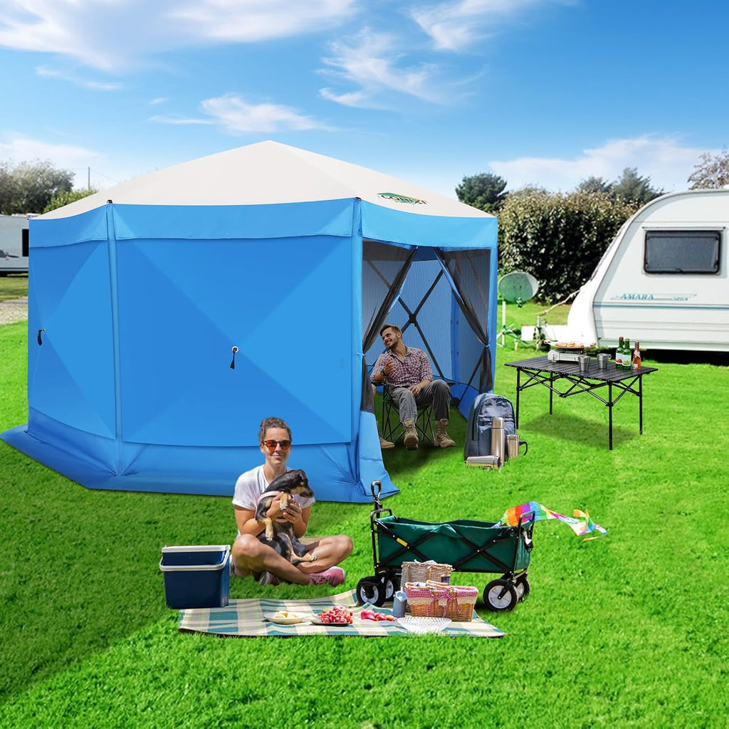 COBIZI 15x15ft Extra Large Pop Up Gazebo Canopy Tent with Mosquito Netting, Spacious Easy Set-Up Screened Shelter, Durable Outdoor Pavilion with Ground Stakes, Perfect for Patio, Backyard, Blue