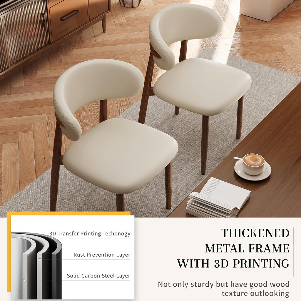 Kitchen Dining Chairs Set of 2 Modern Upholstered Leather Farmhouse Dining Room Chair with Metal Legs, Walnut/Beige
