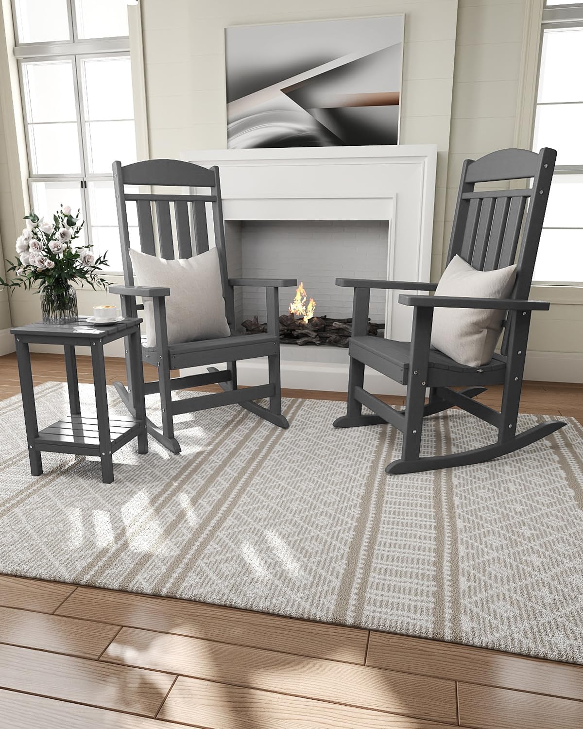 NAVINE Outdoor Rocking Chairs Set of 2, Oversized High Back Patio Rocking Chairs, All Weather Porch Rocking Chairs for Outside. Dark Grey