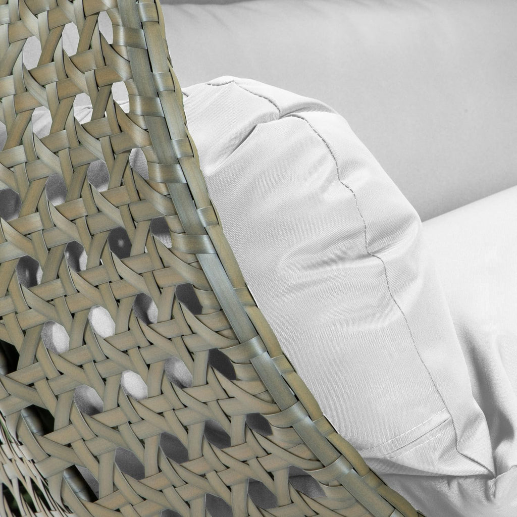 LeisureMod 2 Person Wicker Egg Chair Outdoor Indoor Bedroom Patio Hanging Lounge Swing Hammock Chairs with White Stand and UV Resistant Cushions (White)