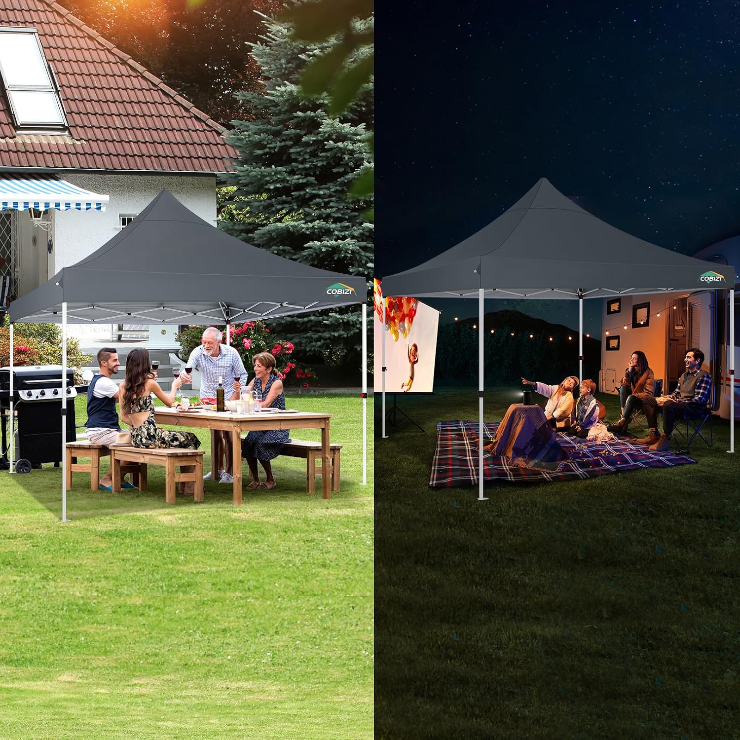 COBIZI 10x10 Pop Up Canopy with 4 Sidewalls, Pop up Tent 10x10 for Parties, Backyard, Commercial, Waterproof and Portable Instant Shelter UV50+ Ez Outdoor Canopy Gazebo with 4 Sandbags