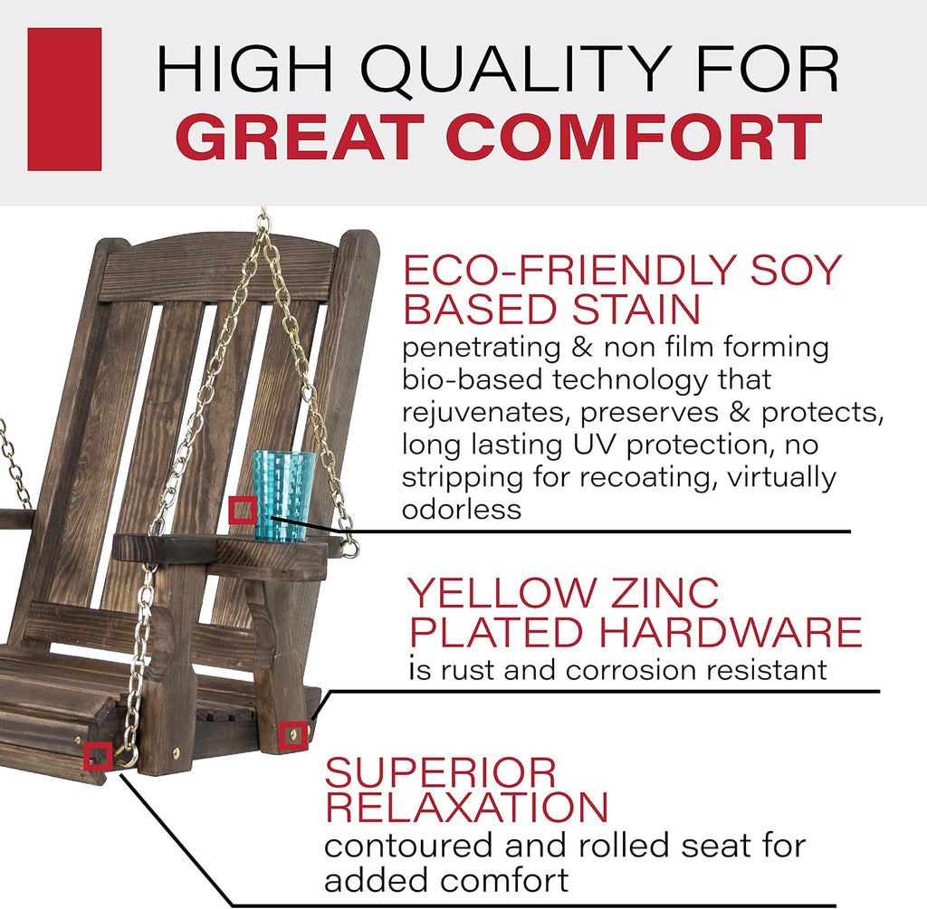 Amish Casual Heavy Duty Mission Pressure Treated Swing Chair with Cupholders (Dark Walnut Stain)