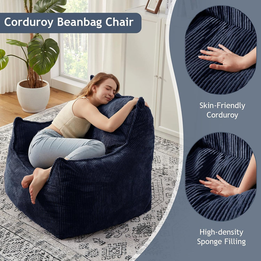 EBENCHICO Giant Bean Bag Chair Sofa for Adults Teens, Comfy Corduroy Large Bean Bag Chairs with Armrests for Bedroom Living Room, Adult BeanBag Lazy Sofa Couch Chairs with Filler Included