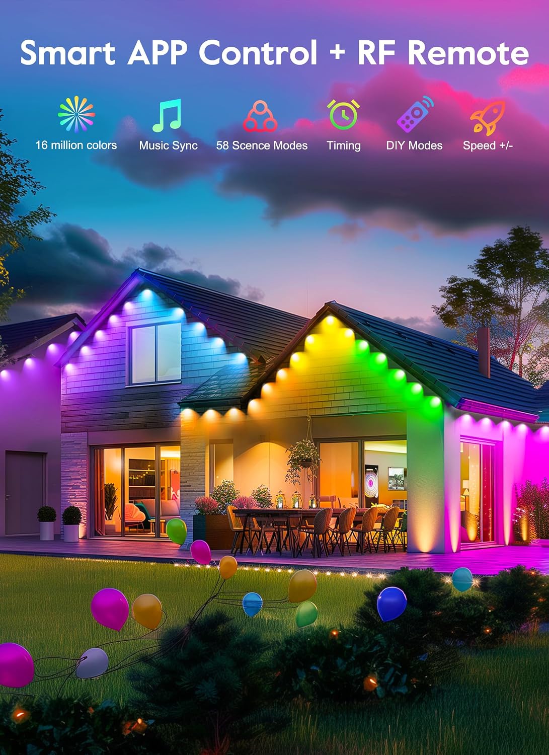 Brightown C9 LED Christmas Lights Outdoor, 150LED RGB Smart Christmas Tree Lights Music Sync DIY APP Controlled, Waterproof Connectable C9 String Lights for House Indoor Patio Xmas Decoration