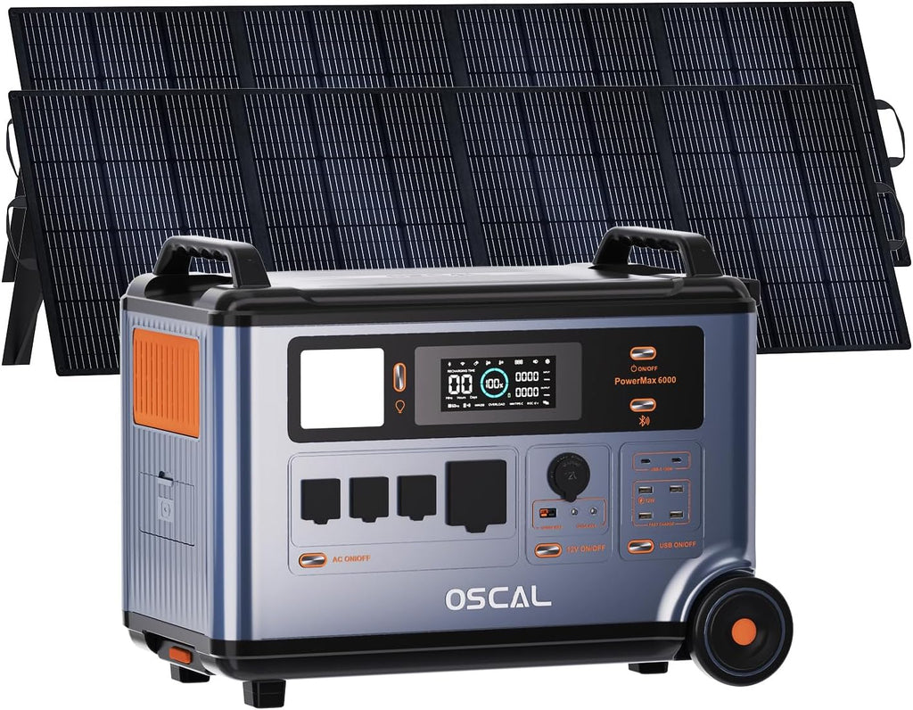 OSCAL 6000W Solar Generator(2025 New),120V/240V Split Phase Voltage Portable Power Station PowerMax 6000 With 2×400W Panel, 6000w AC Output (9000W Surge),2400W MPPT Solar for Emergency 03