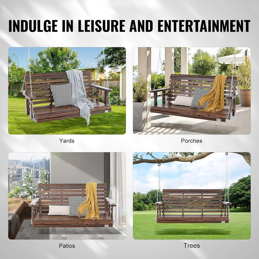 VEVOR Outdoor Wooden Porch Swing, 880lbs 4.5FT Heavy Duty Haning Porch Swings Bench Chair for Patio, Garden and Courtyard