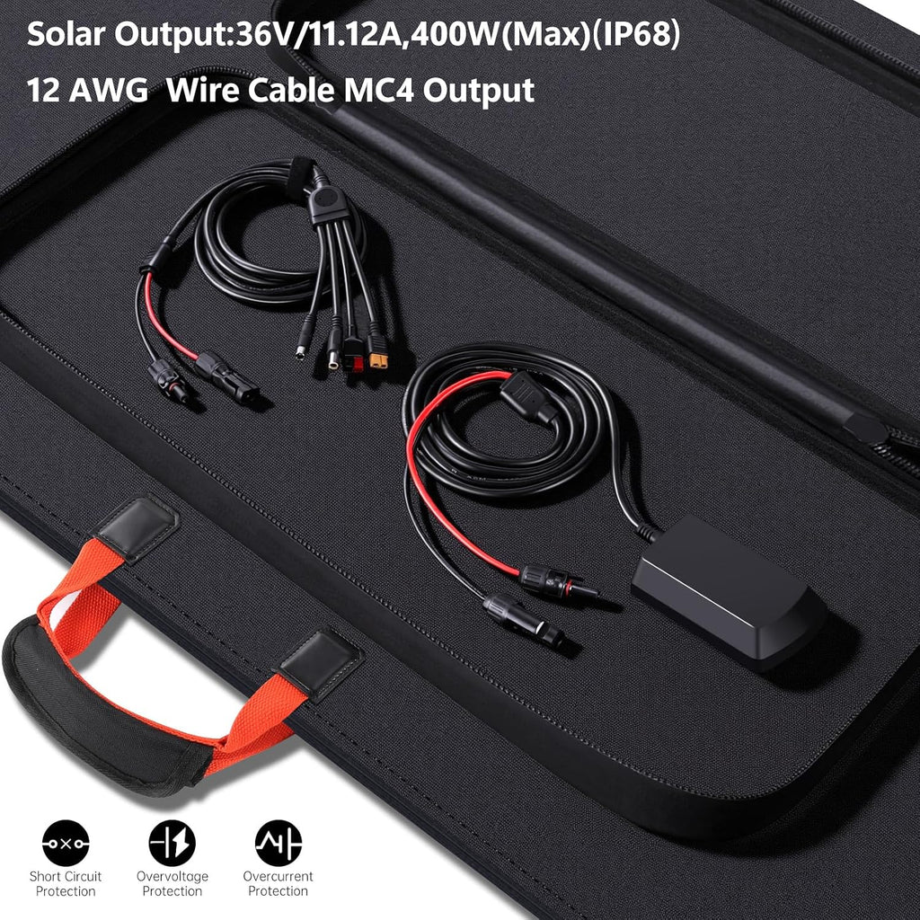 400W Portable Solar Panel for Power Station, 36V ETFE Foldable Solar Panel Charger,25% High Efficiency,MC4 Output, IP68 Waterproof, for Outdoor Camping, RV