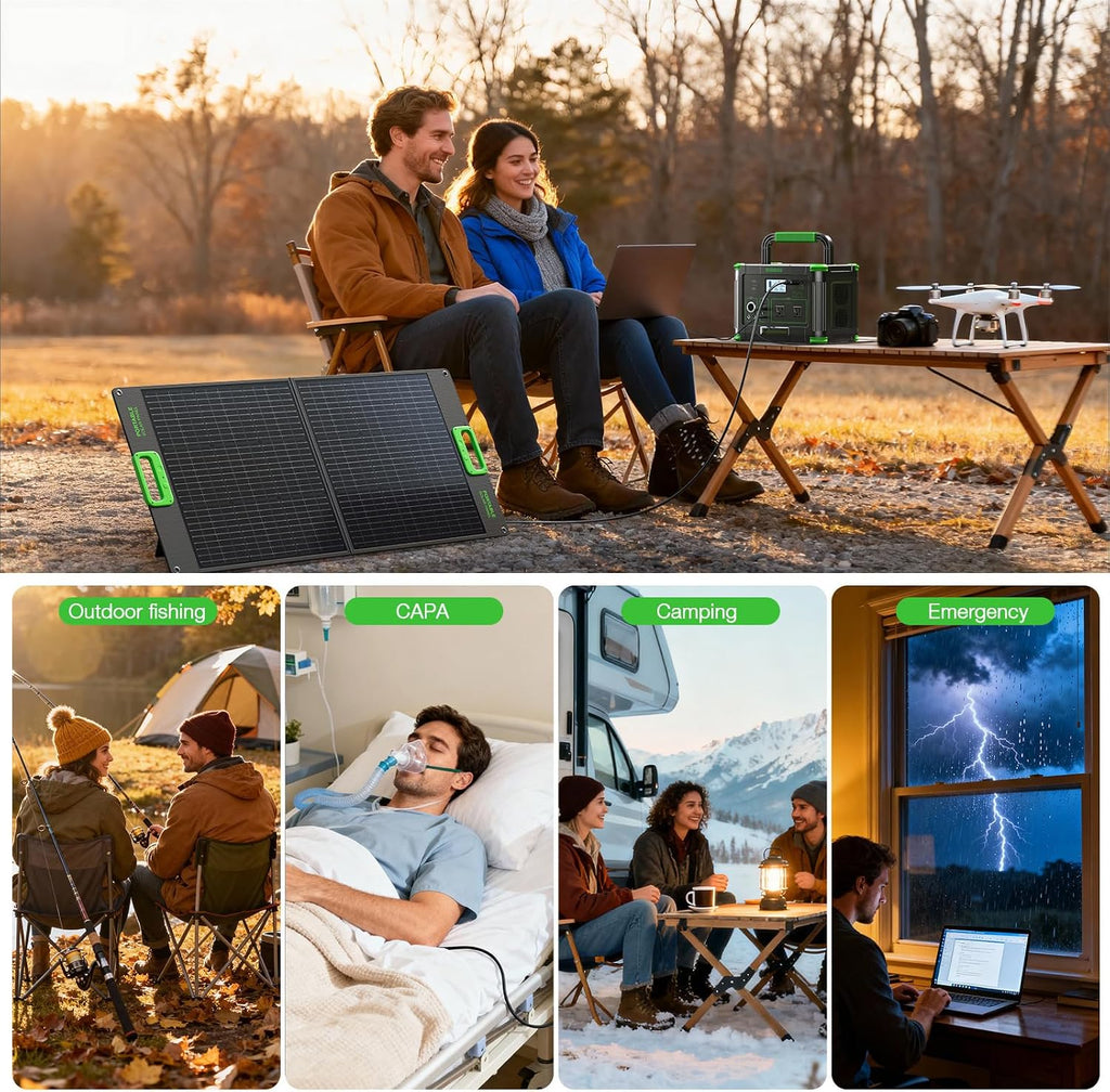 500W Portable Power Station 519Wh Solar Generator Backup Battery - Multi-Output Emergency Power Supply with 60W PD USB-C, QC3.0 USB-A, AC/DC/Car Ports & Wireless Charger for Camping, Home Outage