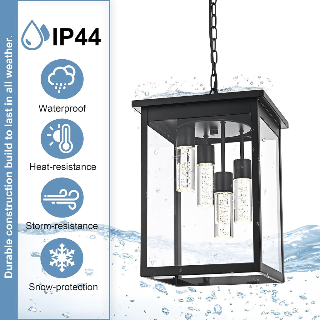 TODOLUZ Large 5CCT LED Outdoor Pendant Light Fixtures, Black Exterior Hanging Lantern Lamp LED Integrated Bulbs Included, Farmhouse Exterior Chandelier Ceiling Mount for Entrance Patio