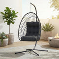 Kingdura Hanging Egg Chair with Stand Indoor Outdoor, Foldable Rattan Wicker Hammock Egg Swing Chair for Bedroom Porch Patio Garden, Thickened Cushion, 350LBS Capacity, Heavy Duty Frame