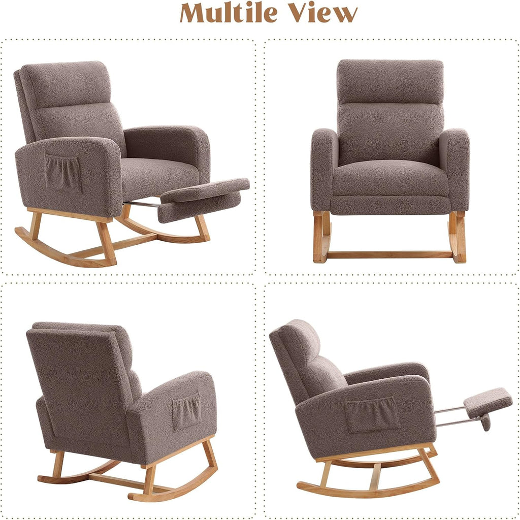HCHAIRH Rocking Chair Nursery with Foot Rest, Nursing Rocking Chairs for Mom Nursery, Teddy Rocker Glider with High Backrest for Living Room, Bedroom, Coffee