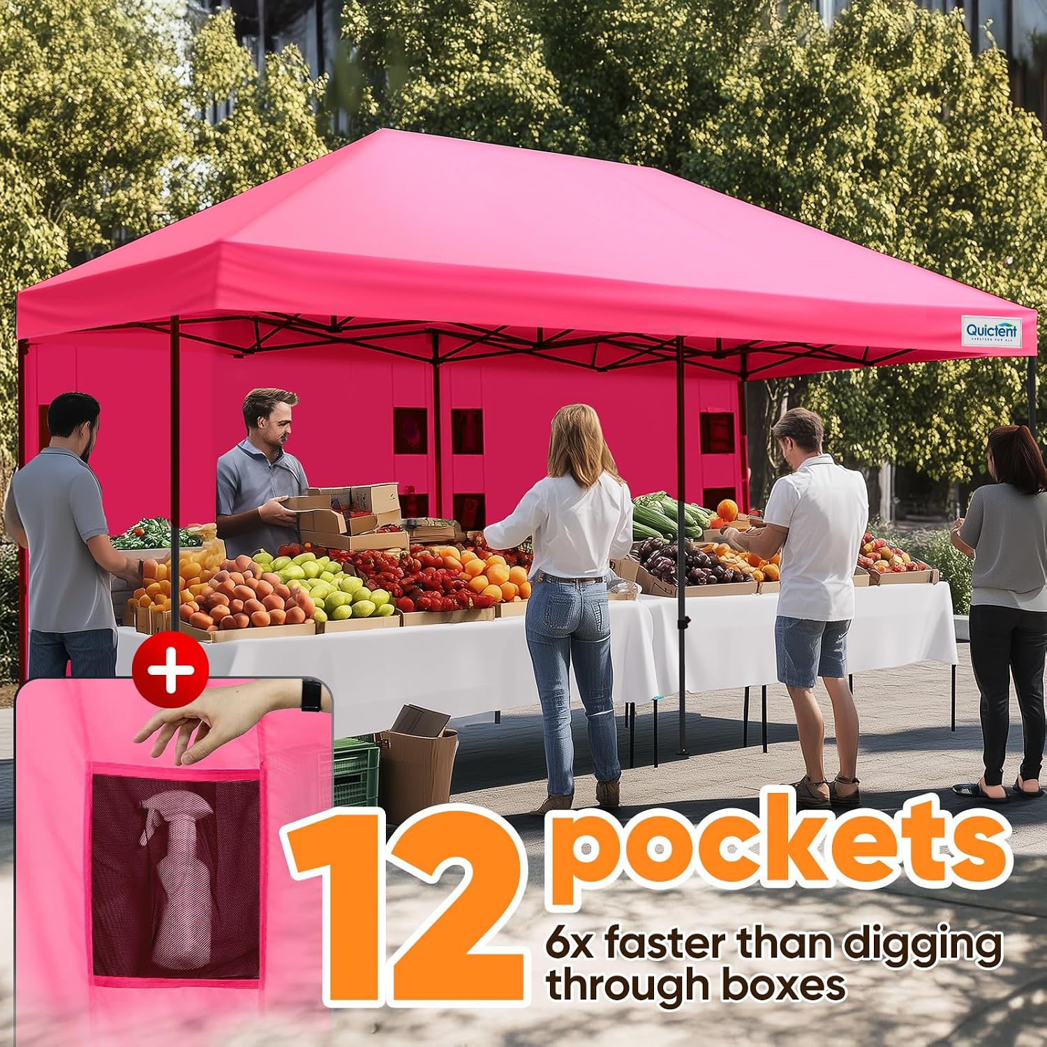 Quictent 10x20 Heavy Duty Pop up Canopy Tent with 3 Removable Sidewalls, Commercial Grade Instant Shelter with Wheeled Bag for Outdoor, Parties, Markets, 600D PU Coated UPF 50+ Sun Shield