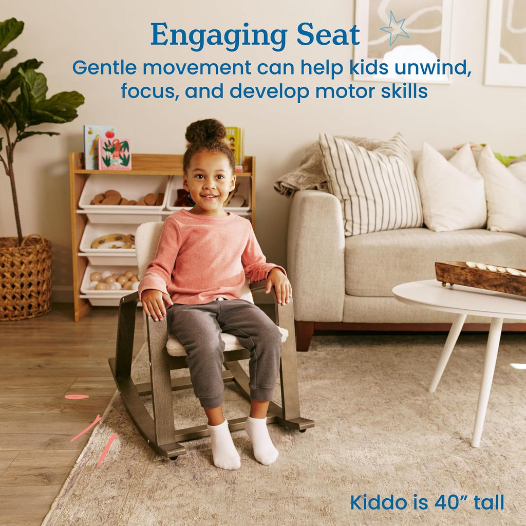 ECR4Kids Bentwood Reading Rocking Chair with Armrests and Cushion, Montessori Furniture, Grey Wash
