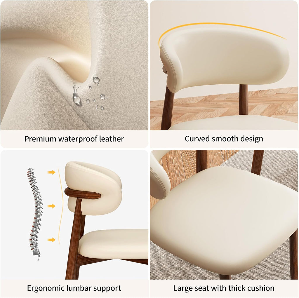 Kitchen Dining Chairs Set of 2 Modern Upholstered Leather Farmhouse Dining Room Chair with Metal Legs, Walnut/Beige