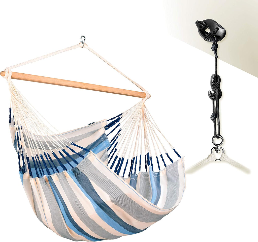 LA SIESTA® - XL King Domingo Hammock Swing Chair & CasaMount - Weather & Tear Resistant Hanging Chair - Outdoor Indoor Hammock Chair w/Suspension Kit for Walls Ceilings Square Beams - Sea Salt