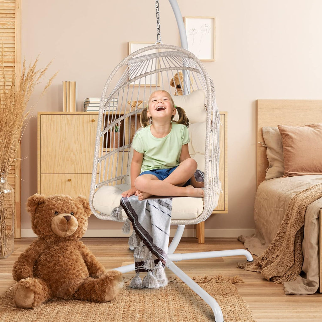 Chihee Hanging Egg Chair Stand,Strong Iron Hammock Chairs Frame with Spring Hook Stable Base,Heavy Duty Swing Chair Stands 330 lbs,C Stand for Hanging Seat Indoor Outdoor Bedroom Patio Garden Balcony