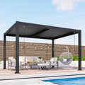 Louvered Pergola 10'x12', Full Metal Outdoor Pergola with Adjustable Proof and Gutter System, Metal Hardtop Gazebo for Patio, Deck, Garden, Yard, Dark Gray