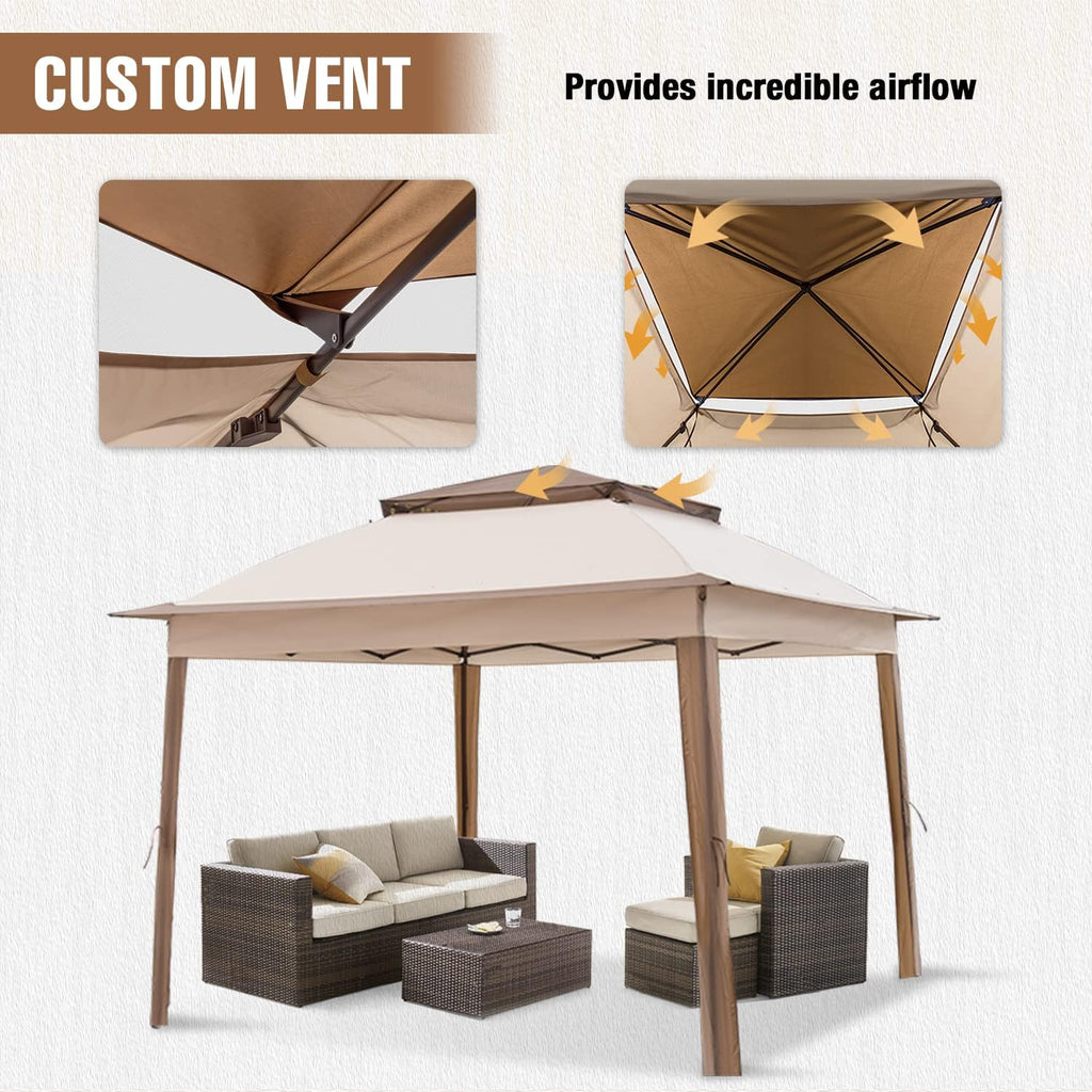 11x11 Pop Up Gazebo Tent with Mesh Netting, Instant Outdoor Canopy with UPF 50+ UV Protection, Water Resistant, Beige
