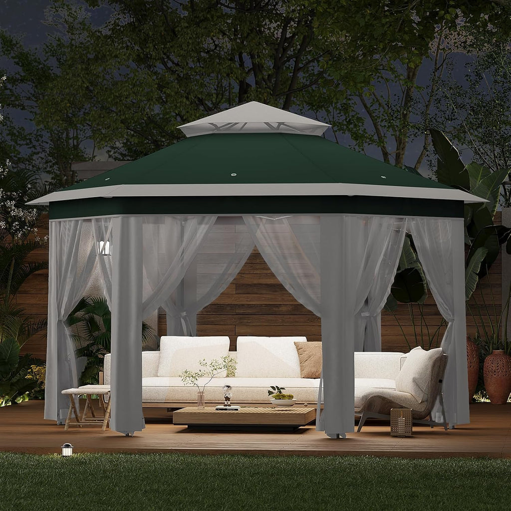 13x13 Ft 6-Sided Pop-Up Gazebo Canopy Tent with Removable Mesh Netting - Waterproof UV Protection Outdoor Instant Shelter for Patio, Backyard, Camping & Beach