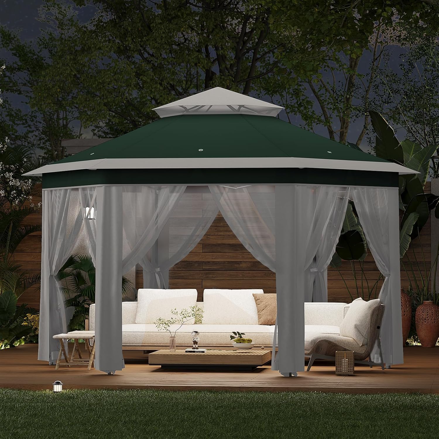 13x13 Ft 6-Sided Pop-Up Gazebo Canopy Tent with Removable Mesh Netting - Waterproof UV Protection Outdoor Instant Shelter for Patio, Backyard, Camping & Beach
