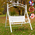 Upgraded Metal Patio Porch Swing with A-Frame Stand Heavy Duty Metal Hanging Porch Swing Chair Patio Hanging Bench Swing with Adjustable Chains for Garden, Balcony, Living Room (White)