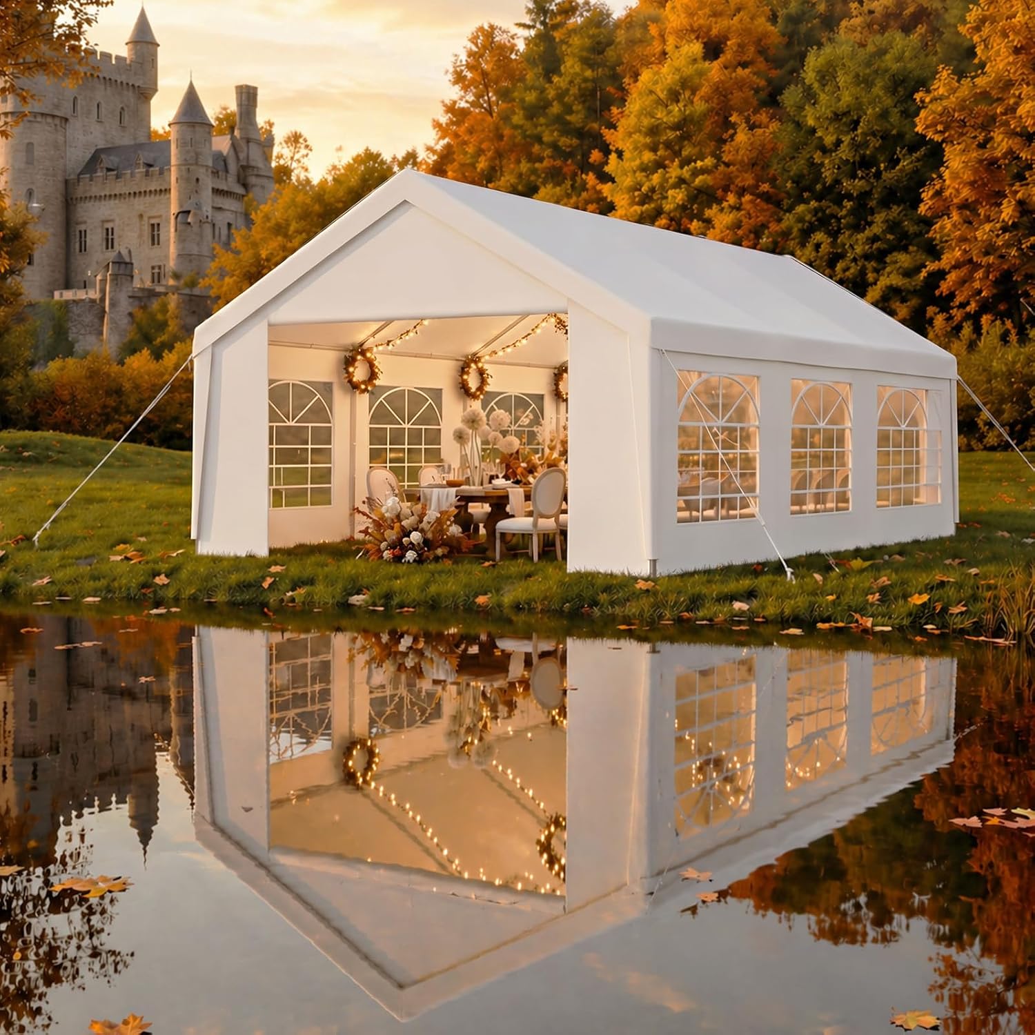 Aoxun 20x20 Party Tent Canopy for Weddings Waterproof Event Tent with Removable Sidewalls &Roll-up Door, Heavy-Duty Steel Frame for Outdoor Weddings, BBQ, Birthday Parties, & Camping,White