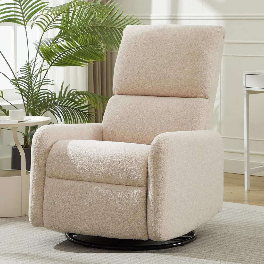 Korser 360° Rocking Chair, Nursery Rocker Chair with Side Pockets, Glider Nursing Chair with Steel Structure Base, Small Chair for Small Spaces, Sherpa Swivel Accent Chairs for Living Room, Nursing