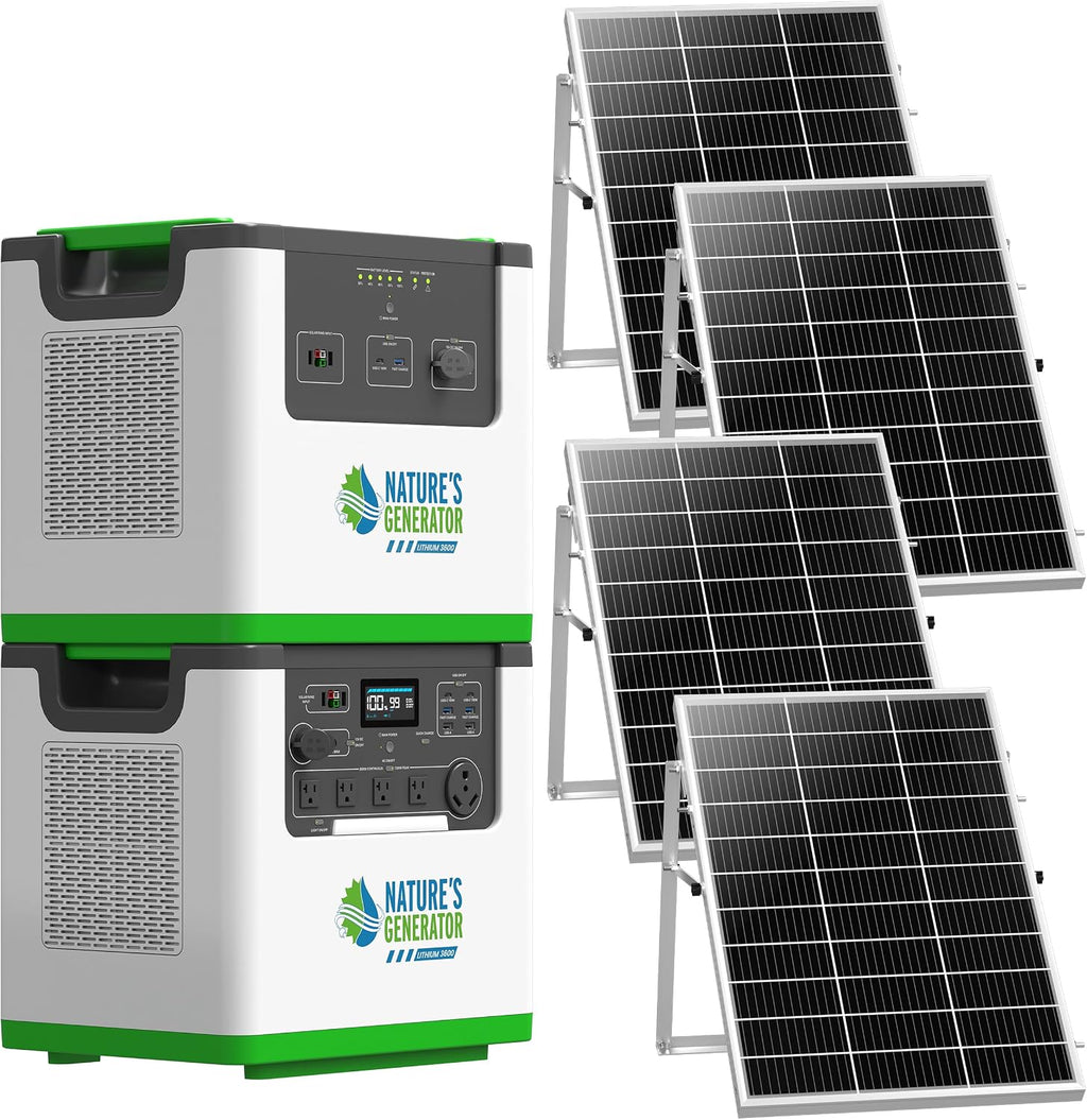 Nature's Generator Lithium 3600 Platinum,1 x Lithium 3600 + 1 x Pod + 4x 100w Panels + 50' Cable