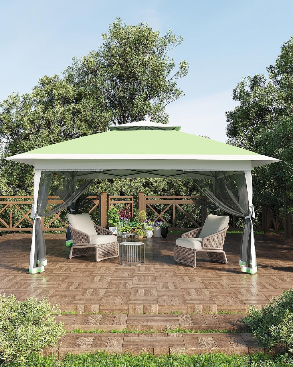 13x13 Canopy Tent, Pop Up Gazebo with Mosquito Netting, Outdoor Gazebo with 4 Sandbags & Wheeled Bag, pop up Canopy for Backyard & Patio Furniture, Patio, Deck