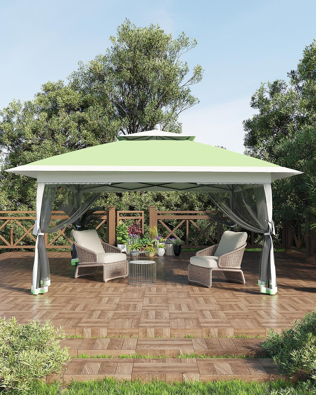 13x13 Canopy Tent, Pop Up Gazebo with Mosquito Netting, Outdoor Gazebo with 4 Sandbags & Wheeled Bag, pop up Canopy for Backyard & Patio Furniture, Patio, Deck